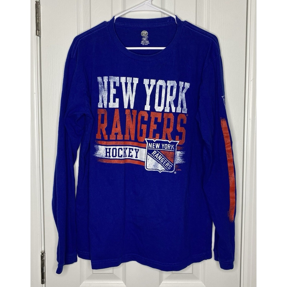 NHL Men's New‎ York Rangers Long Sleeve Logo T Shirt Blue Size Medium
